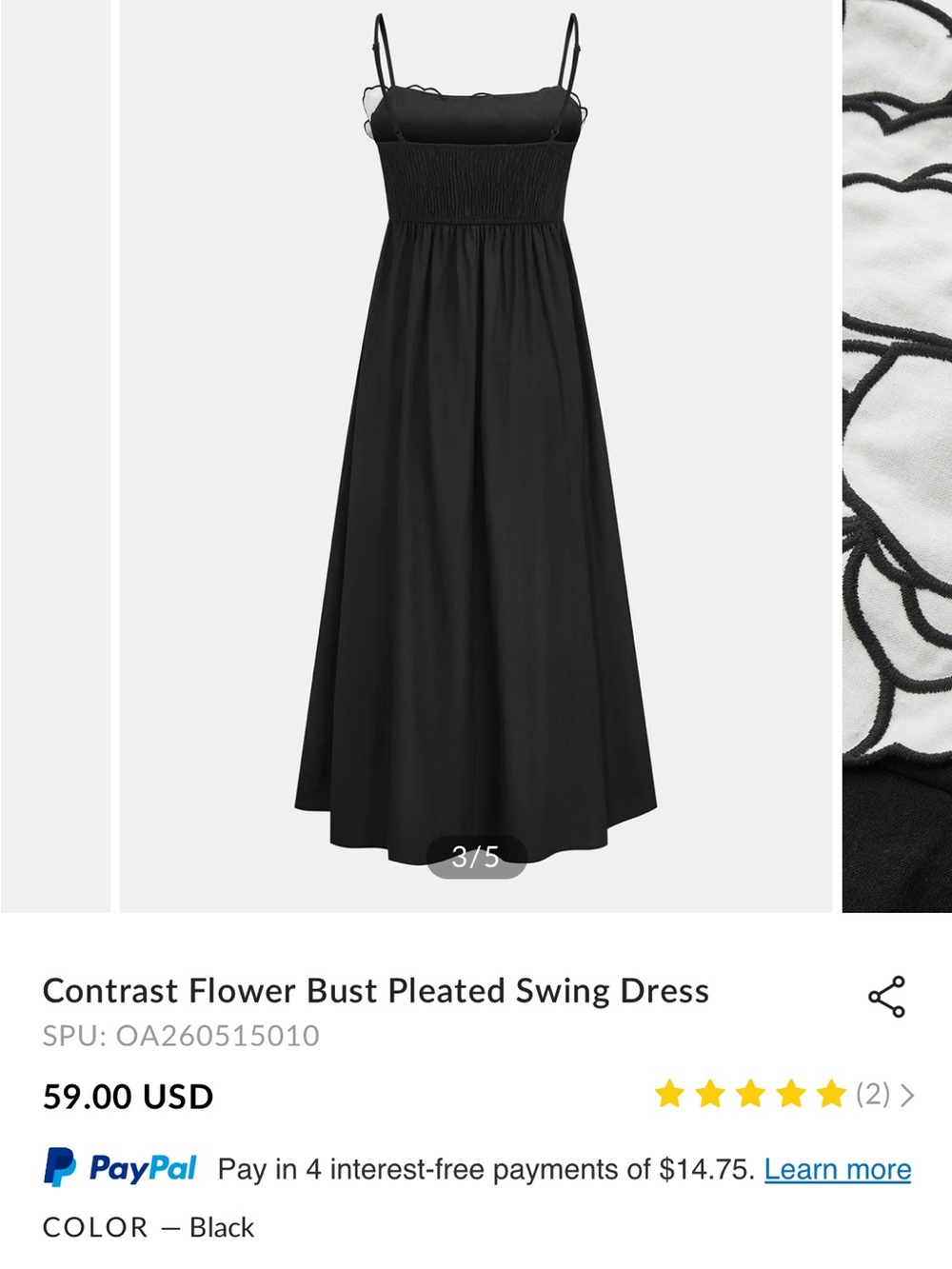 NWT Commense Black Maxi Dress with White Floral Bust - Picture 3 of 4